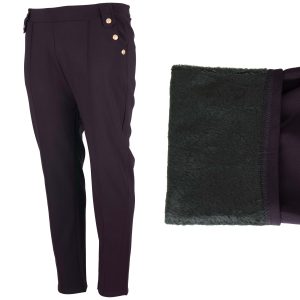 Eleganckie Spodnie damskie elastyczne z guzikami Ocieplane futro