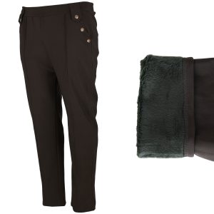 Eleganckie Spodnie damskie elastyczne z guzikami Ocieplane futro