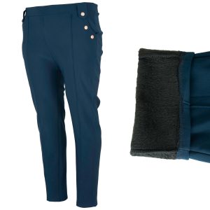 Eleganckie Spodnie damskie elastyczne z guzikami Ocieplane futro