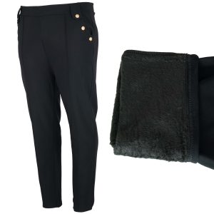 Eleganckie Spodnie damskie elastyczne z guzikami Ocieplane futro