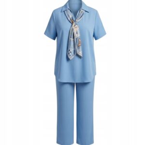 Elegancki komplet 46/48 stylowy zwiewny apaszka bluzka szerokie spodnie – 48