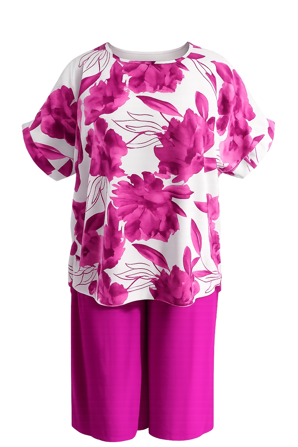 Elegancki komplet 48/50 stylowy zwiewny bluzka kwiaty szerokie spodnie 3 Elegancki komplet 48/50 stylowy zwiewny bluzka kwiaty szerokie spodnie – różowy