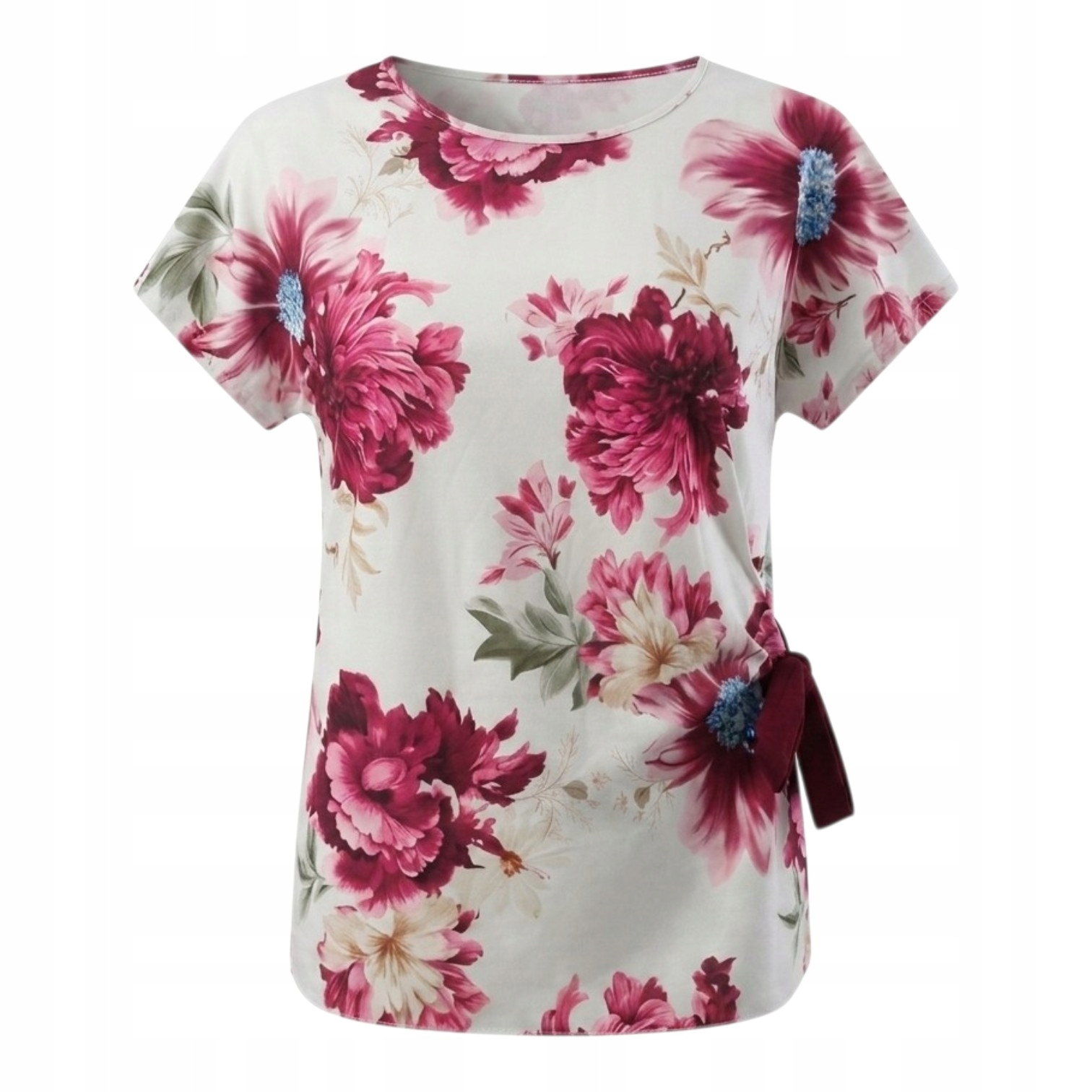 Komplet damski bluzka kwiaty wiązana cienkie spodnie letni plus size 46/48 3 Komplet damski bluzka kwiaty wiązana – bordo
