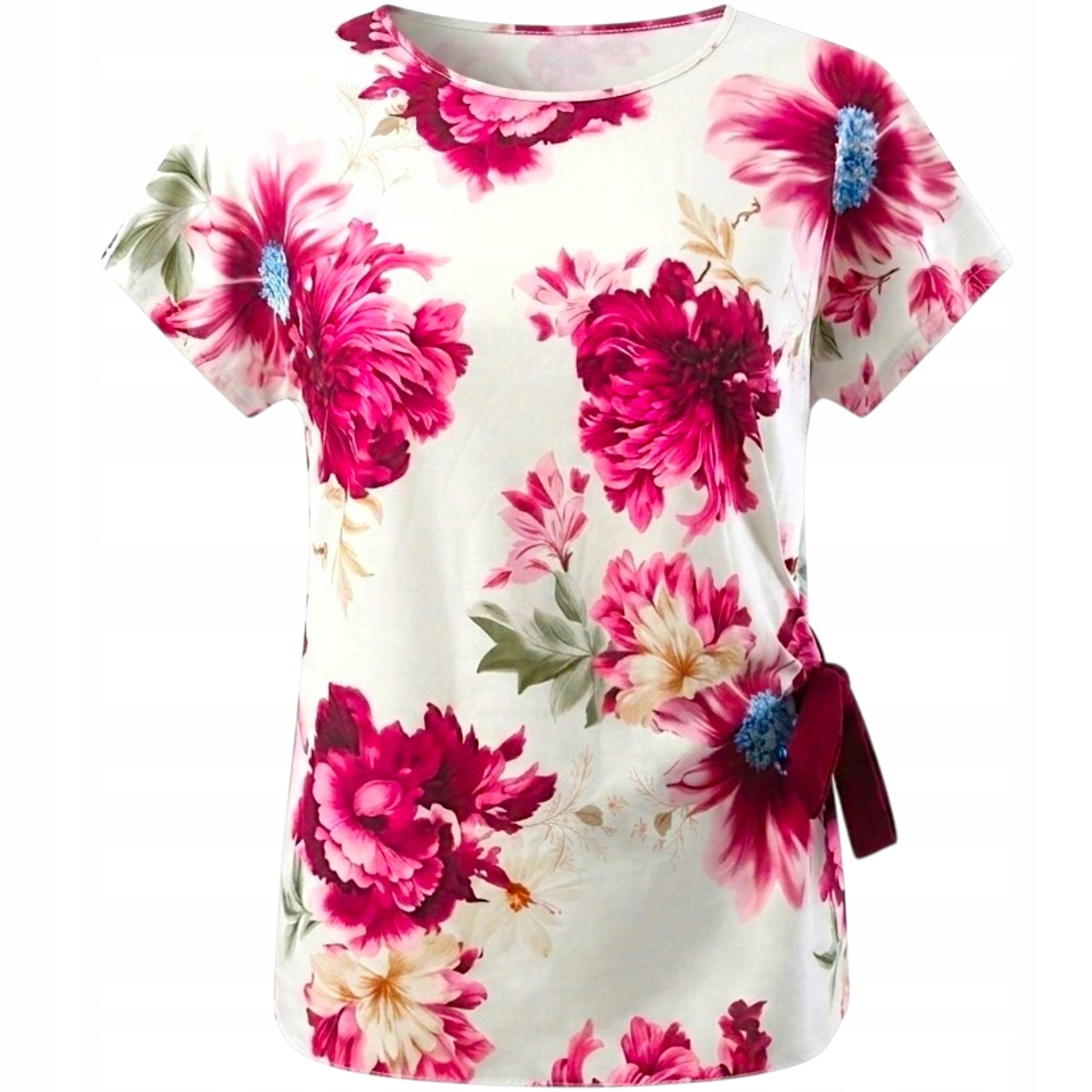 Komplet damski bluzka kwiaty wiązana cienkie spodnie letni plus size 46/48 6 Komplet damski bluzka kwiaty wiązana – bordo