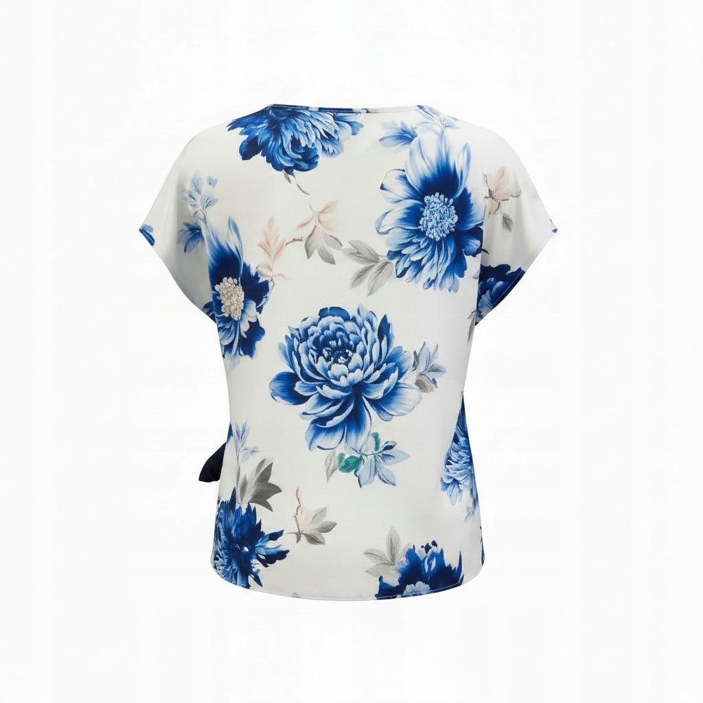 Komplet damski bluzka kwiaty wiązana cienkie spodnie letni plus size 46/48 3 Komplet damski bluzka kwiaty wiązana – granat