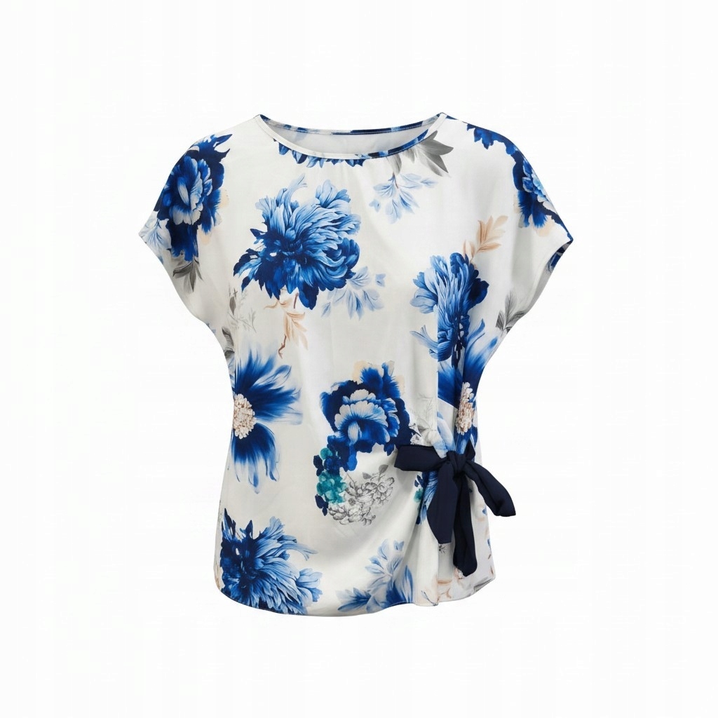 Komplet damski bluzka kwiaty wiązana cienkie spodnie letni plus size 46/48 4 Komplet damski bluzka kwiaty wiązana – granat