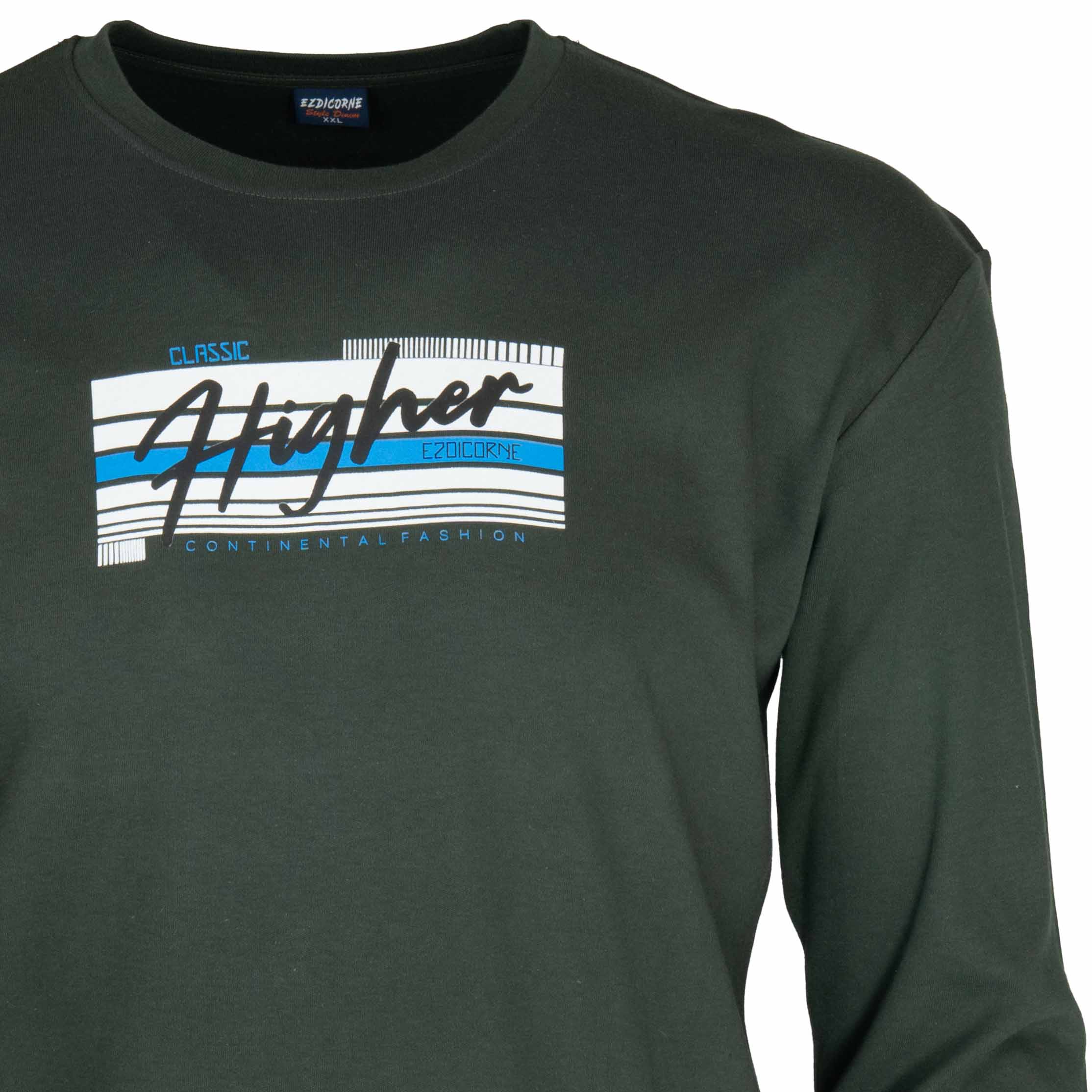 Podkoszulka Longsleeve bawełna T-shirt długi rękaw męska z nadrukiem XL/XXL 4 Podkoszulka longsleeve męska bawełniana z nadrukiem, kolor khaki – zbliżenie nadruku i dekoltu