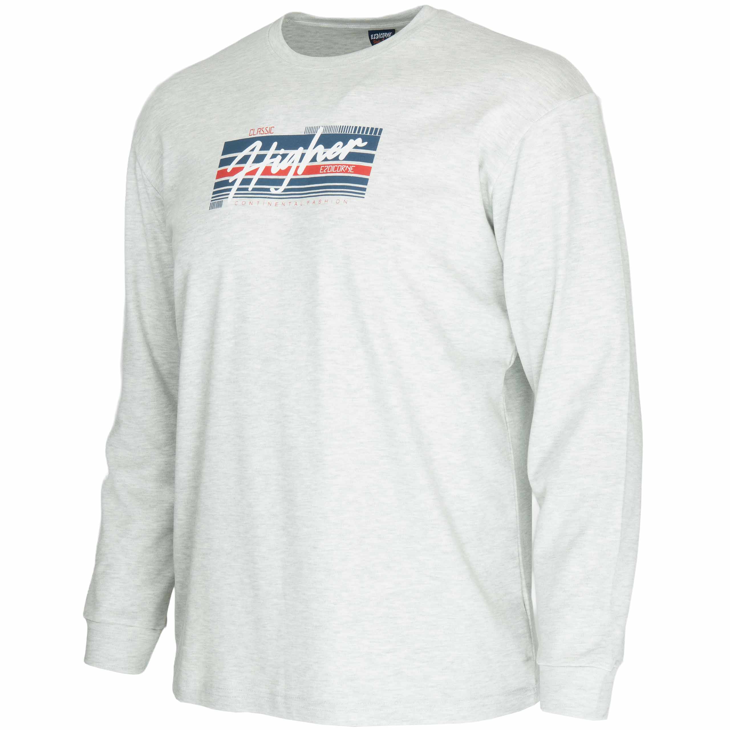 Podkoszulka Longsleeve bawełna T-shirt długi rękaw męska z nadrukiem M/L 2 Podkoszulka longsleeve męska bawełniana z nadrukiem, kolor jasnoszary melanż – przód pod kątem