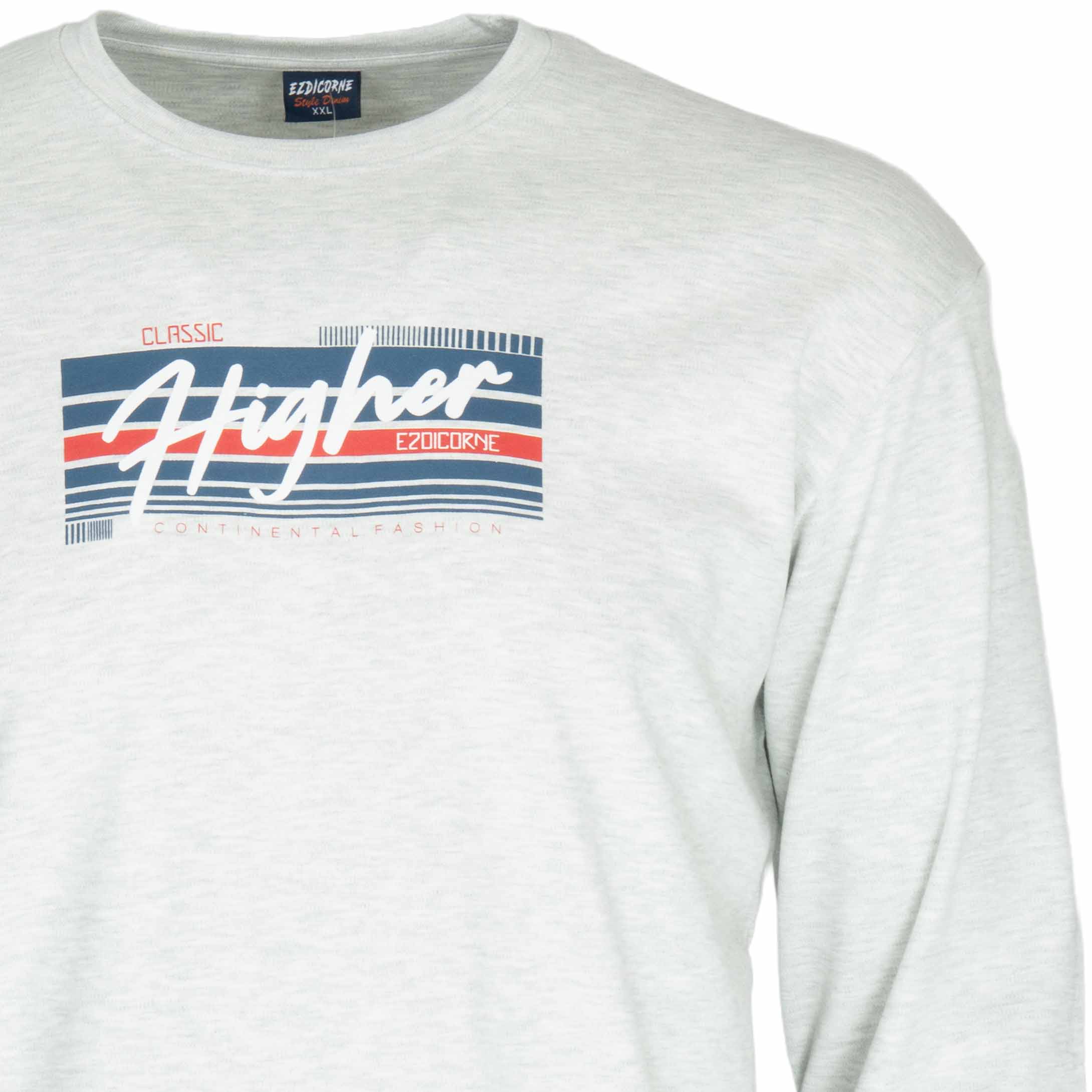 Podkoszulka Longsleeve bawełna T-shirt długi rękaw męska z nadrukiem M/L 4 Podkoszulka longsleeve męska bawełniana z nadrukiem, kolor jasnoszary melanż – zbliżenie nadruku i dekoltu