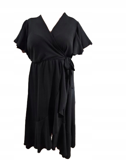 Zwiewna Sukienka Letnia Długa Luźna Falbanka maxi kopertowa plus size 48/50 2 Zwiewna Sukienka Letnia Długa Luźna Falbanka – czarny
