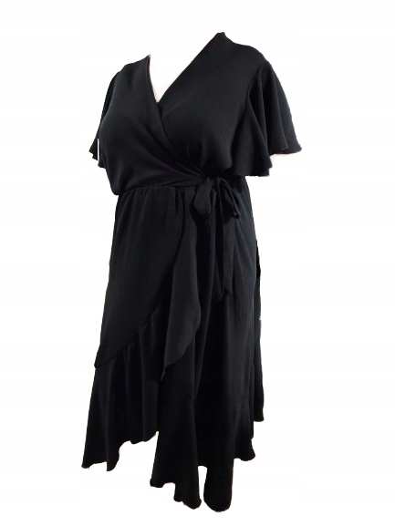 Zwiewna Sukienka Letnia Długa Luźna Falbanka maxi kopertowa plus size 48/50 4 Zwiewna Sukienka Letnia Długa Luźna Falbanka – czarny