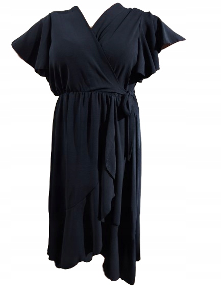 Zwiewna Sukienka Letnia Długa Luźna Falbanka maxi kopertowa plus size 48/50 1 Zwiewna Sukienka Letnia Długa Luźna Falbanka – granat