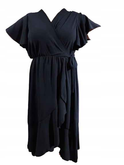 Zwiewna Sukienka Letnia Długa Luźna Falbanka maxi kopertowa plus size 48/50 2 Zwiewna Sukienka Letnia Długa Luźna Falbanka – granat
