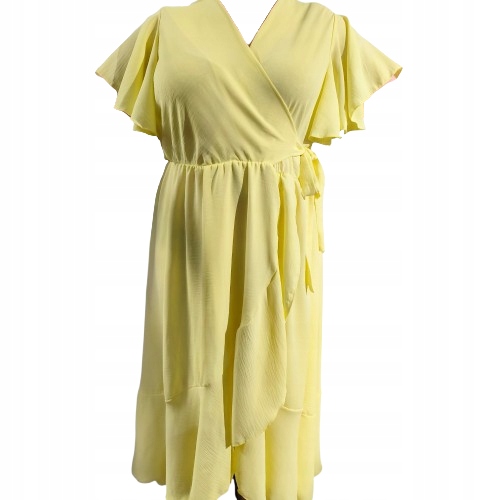 Zwiewna Sukienka Letnia Długa Luźna Falbanka maxi kopertowa plus size 48/50 1 Zwiewna Sukienka Letnia Długa Luźna Falbanka – zolty