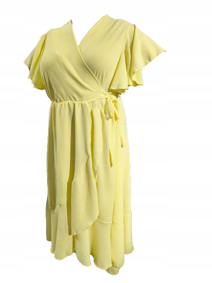 Zwiewna Sukienka Letnia Długa Luźna Falbanka maxi kopertowa plus size 48/50 2 Zwiewna Sukienka Letnia Długa Luźna Falbanka – zolty