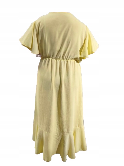 Zwiewna Sukienka Letnia Długa Luźna Falbanka maxi kopertowa plus size 48/50 3 Zwiewna Sukienka Letnia Długa Luźna Falbanka – zolty