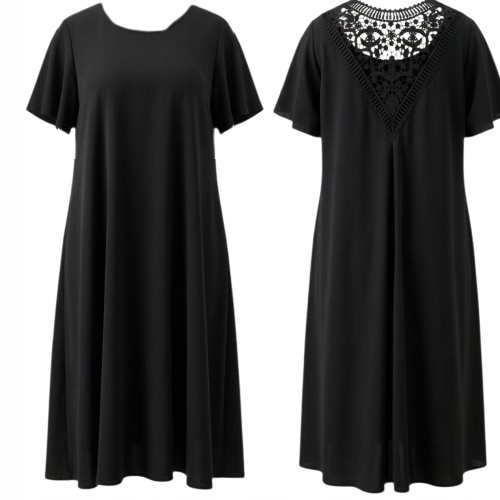 Zwiewna Sukienka Letnia Haft Luźna trapezowa elegancka plus size 50/52 1 Zwiewna Sukienka Letnia Haft Luźna – czarny