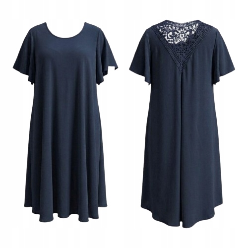 Zwiewna Sukienka Letnia Haft Luźna trapezowa elegancka plus size 50/52 1 Zwiewna Sukienka Letnia Haft Luźna – granat