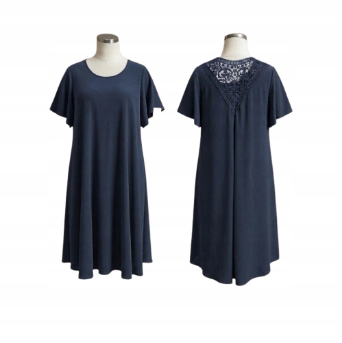 Zwiewna Sukienka Letnia Haft Luźna trapezowa elegancka plus size 50/52 2 Zwiewna Sukienka Letnia Haft Luźna – granat
