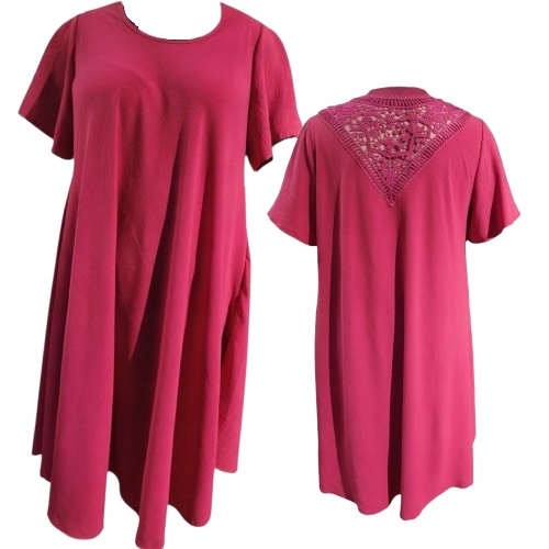 Zwiewna Sukienka Letnia Haft Luźna trapezowa elegancka plus size 50/52 1 Zwiewna Sukienka Letnia Haft Luźna – rozowa