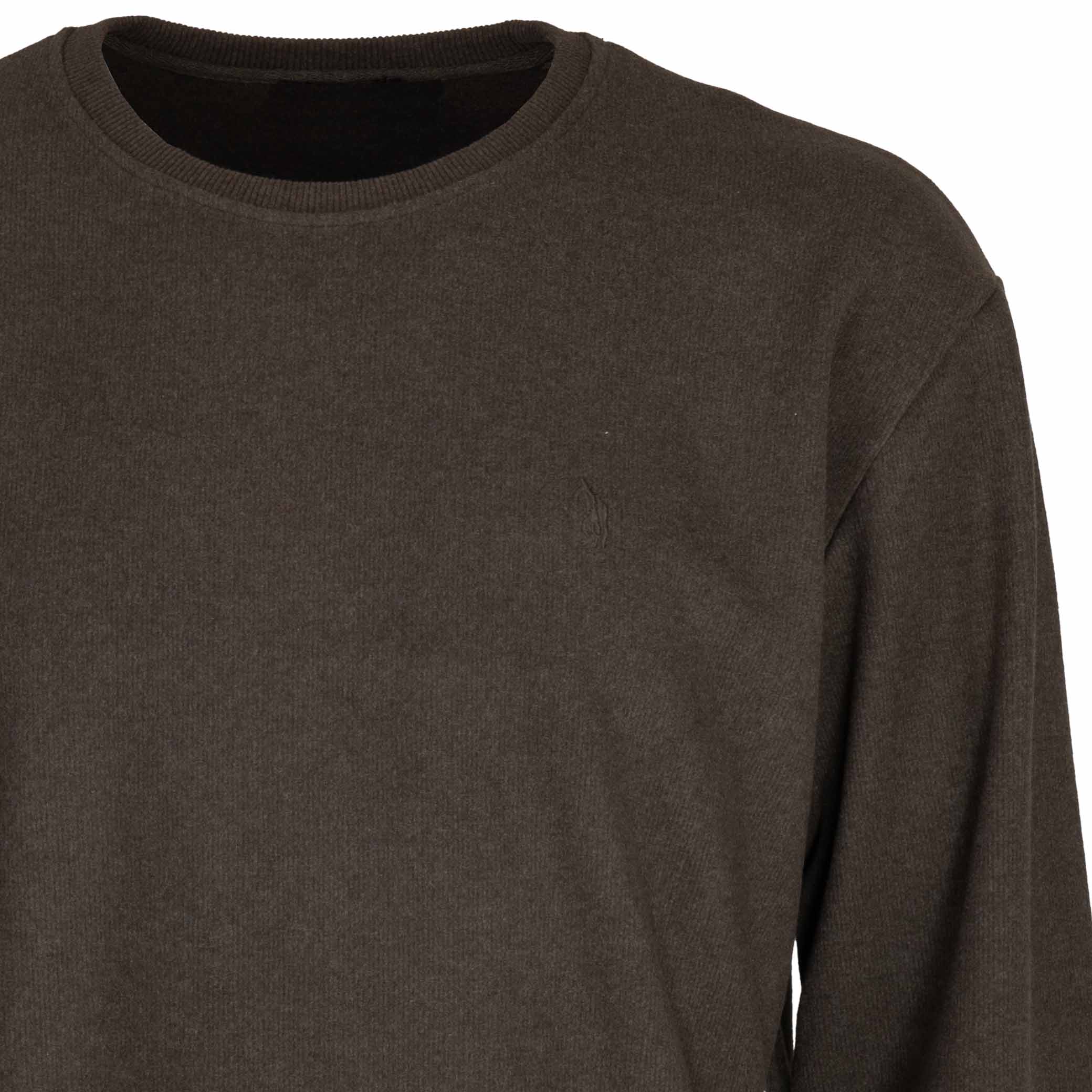 Bluza męska wkładana przez głowę bez kaptura gładka turecka duża 3XL/4XL 4 Bluza męska wkładana przez głowę bez kaptura, kolor brązowy – zbliżenie dekoltu