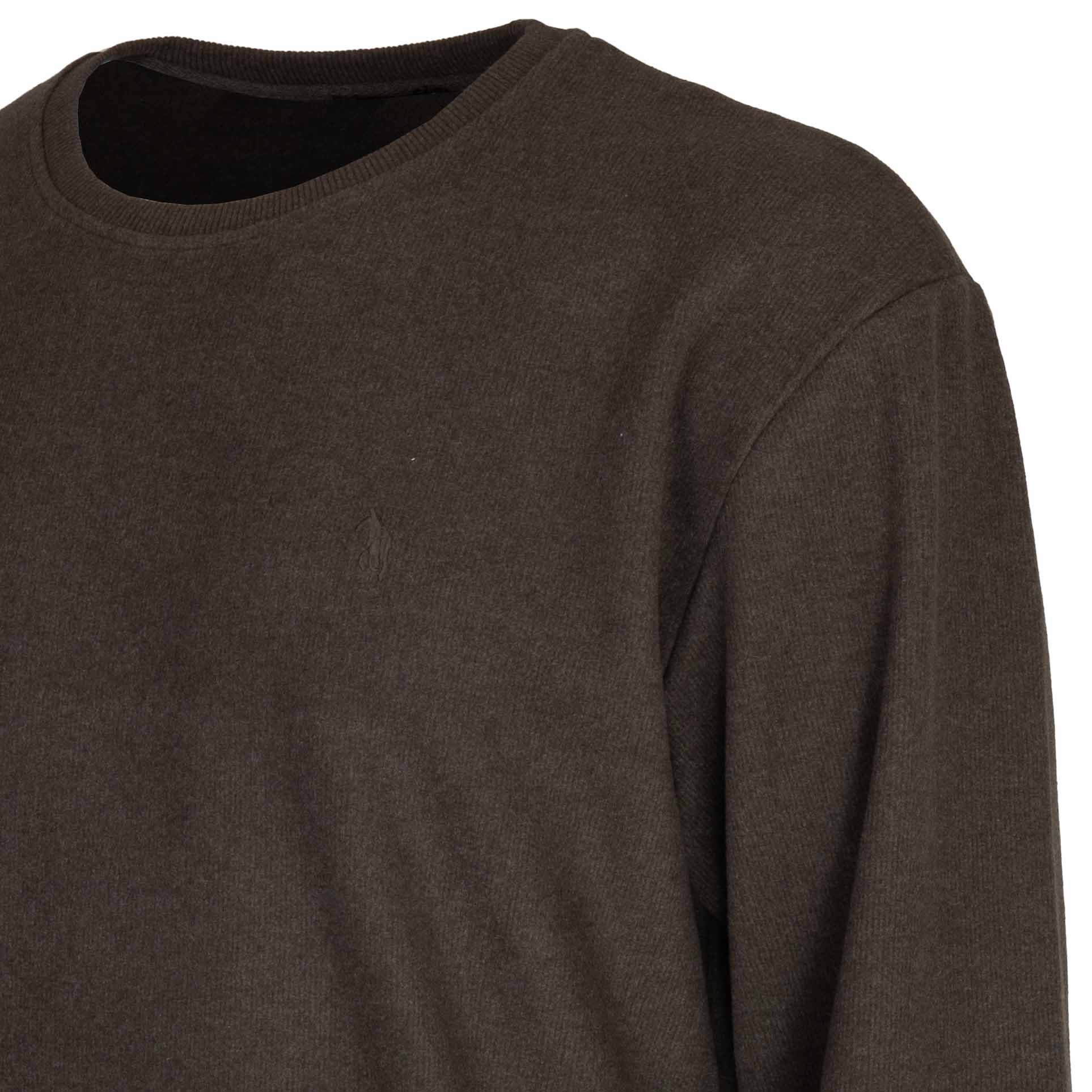 Bluza męska wkładana przez głowę bez kaptura gładka turecka duża 3XL/4XL 5 Bluza męska wkładana przez głowę bez kaptura, kolor brązowy – zbliżenie ramienia