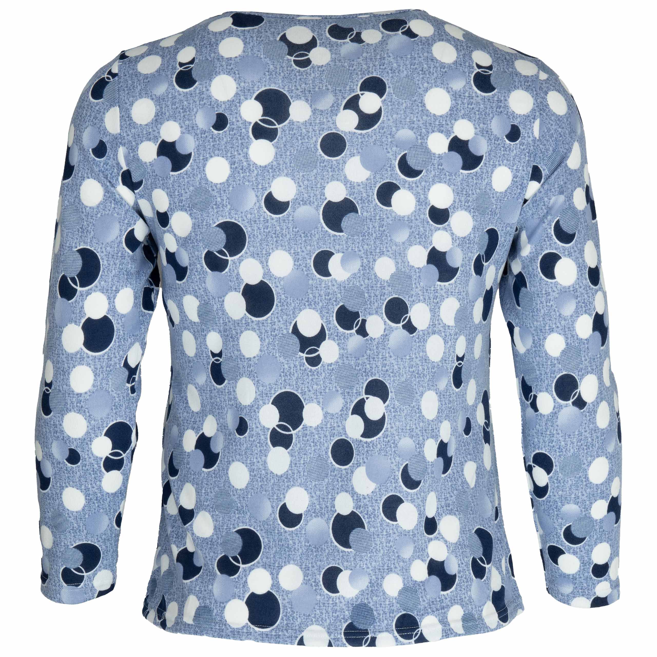 Bluzka damska DŁUGI RĘKAW w kropki grochy BAWEŁNIANA duże 5XL/6XL (50/52) 3 Bluzka damska z długim rękawem w kropki, kolor fioletowy – tył