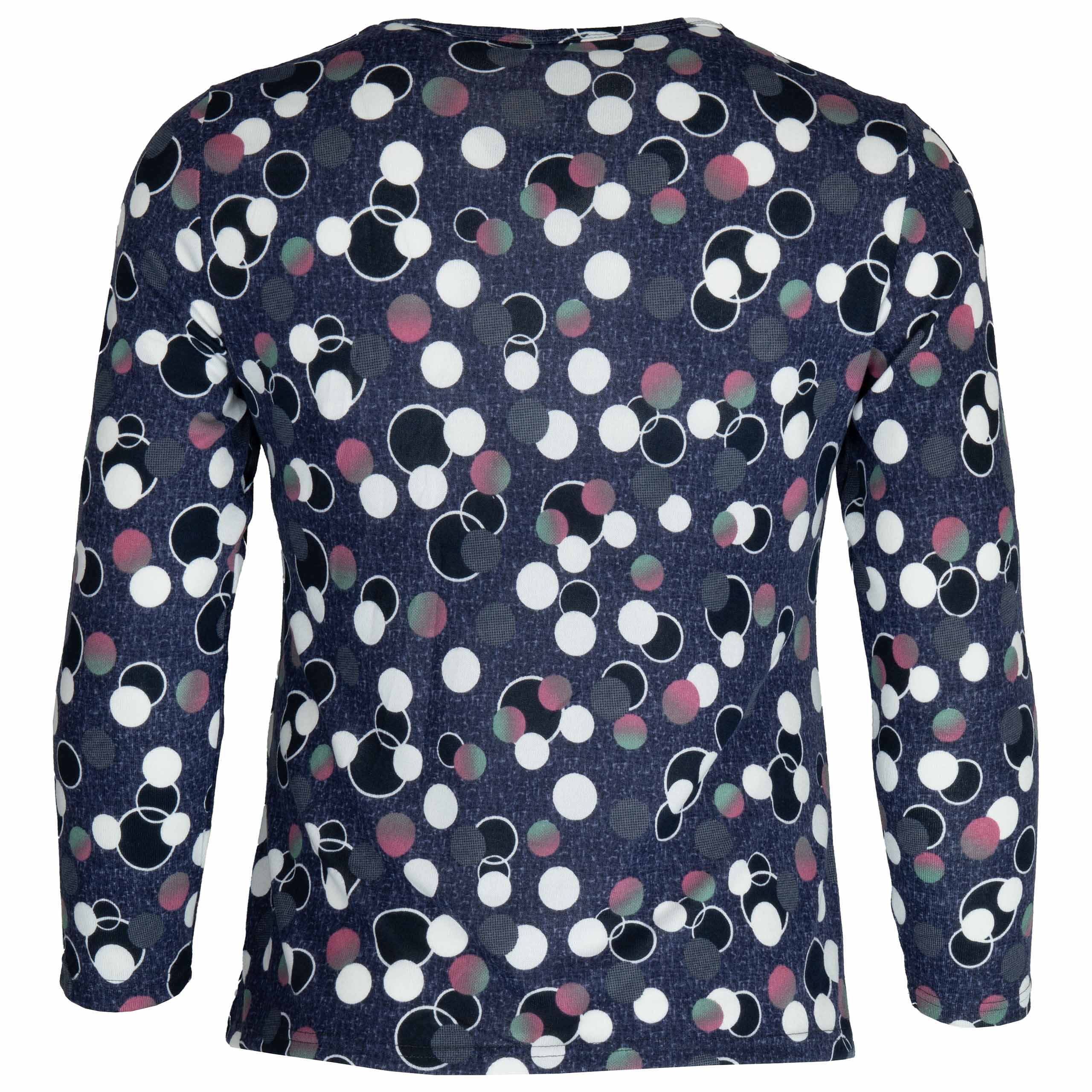 Bluzka damska DŁUGI RĘKAW w kropki grochy BAWEŁNIANA duże 5XL/6XL (50/52) 3 Bluzka damska z długim rękawem w kropki, kolor granatowy – tył
