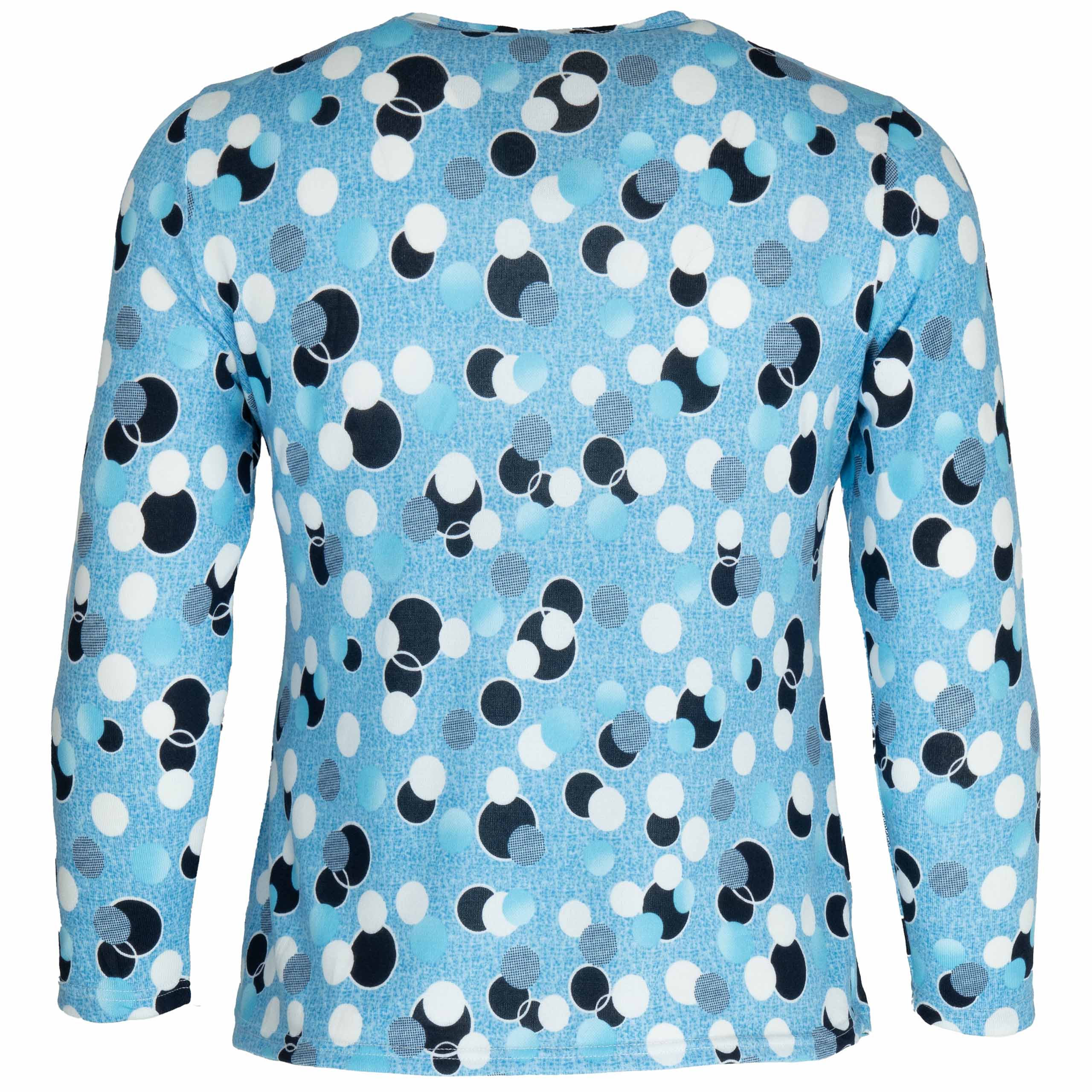 Bluzka damska DŁUGI RĘKAW w kropki grochy BAWEŁNIANA duże 5XL/6XL (50/52) 3 Bluzka damska z długim rękawem w kropki, kolor niebieski – tył