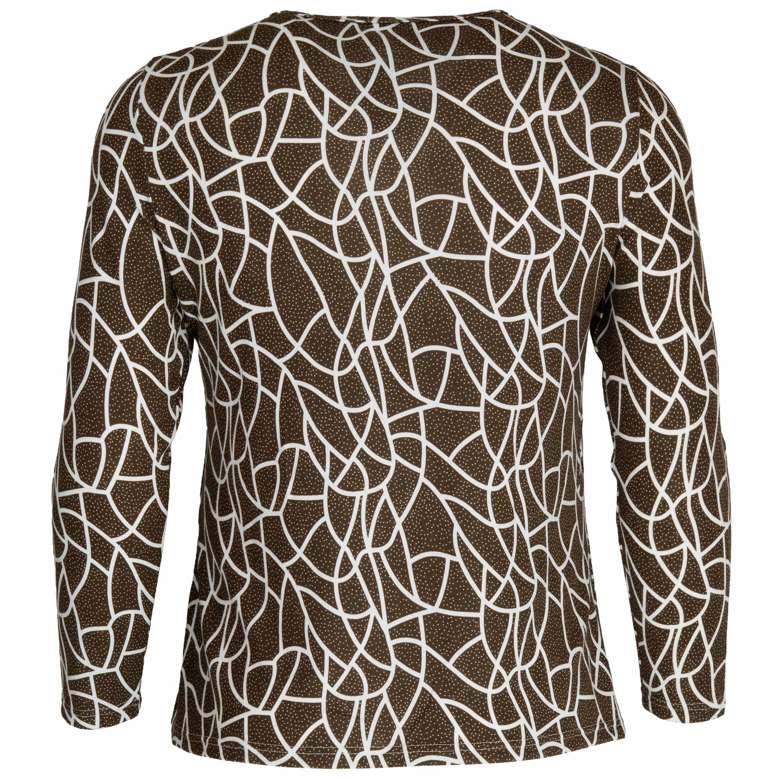 Bluzka damska DŁUGI RĘKAW wzór geometryczny BAWEŁNIANA duże 7XL/8XL (52/54) 3 Bluzka damska z długim rękawem we wzór geometryczny, kolor brązowy – tył