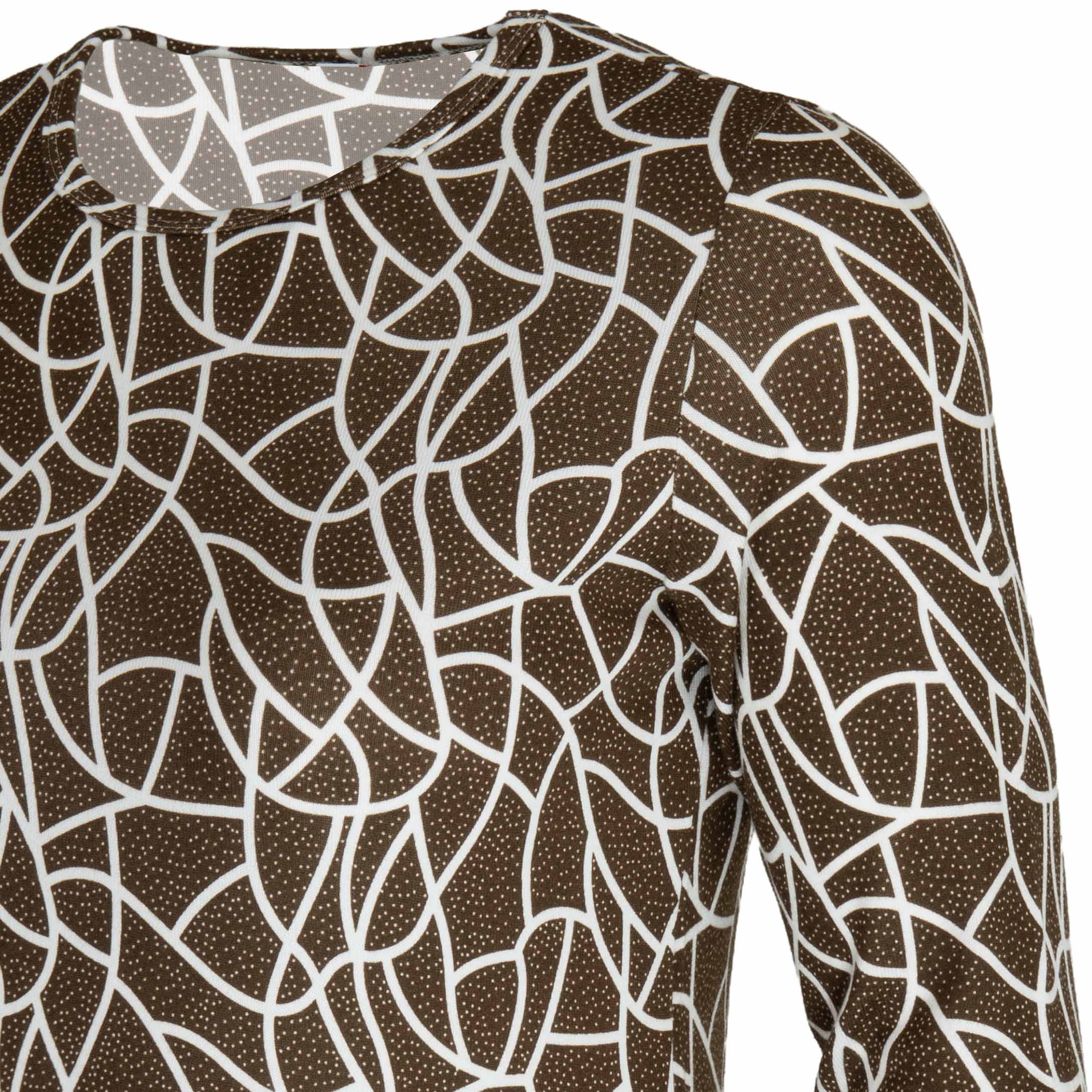 Bluzka damska DŁUGI RĘKAW wzór geometryczny BAWEŁNIANA duże 7XL/8XL (52/54) 5 Bluzka damska z długim rękawem we wzór geometryczny, kolor brązowy – zbliżenie wzoru z boku