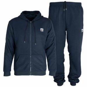 Dres męski komplet: bluza z kapturem i spodnie, kolor granatowy – komplet przód