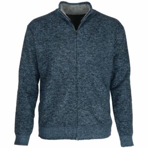 Sweter męski rozpinany na zamek, ocieplany, kolor granatowy melanż – przód