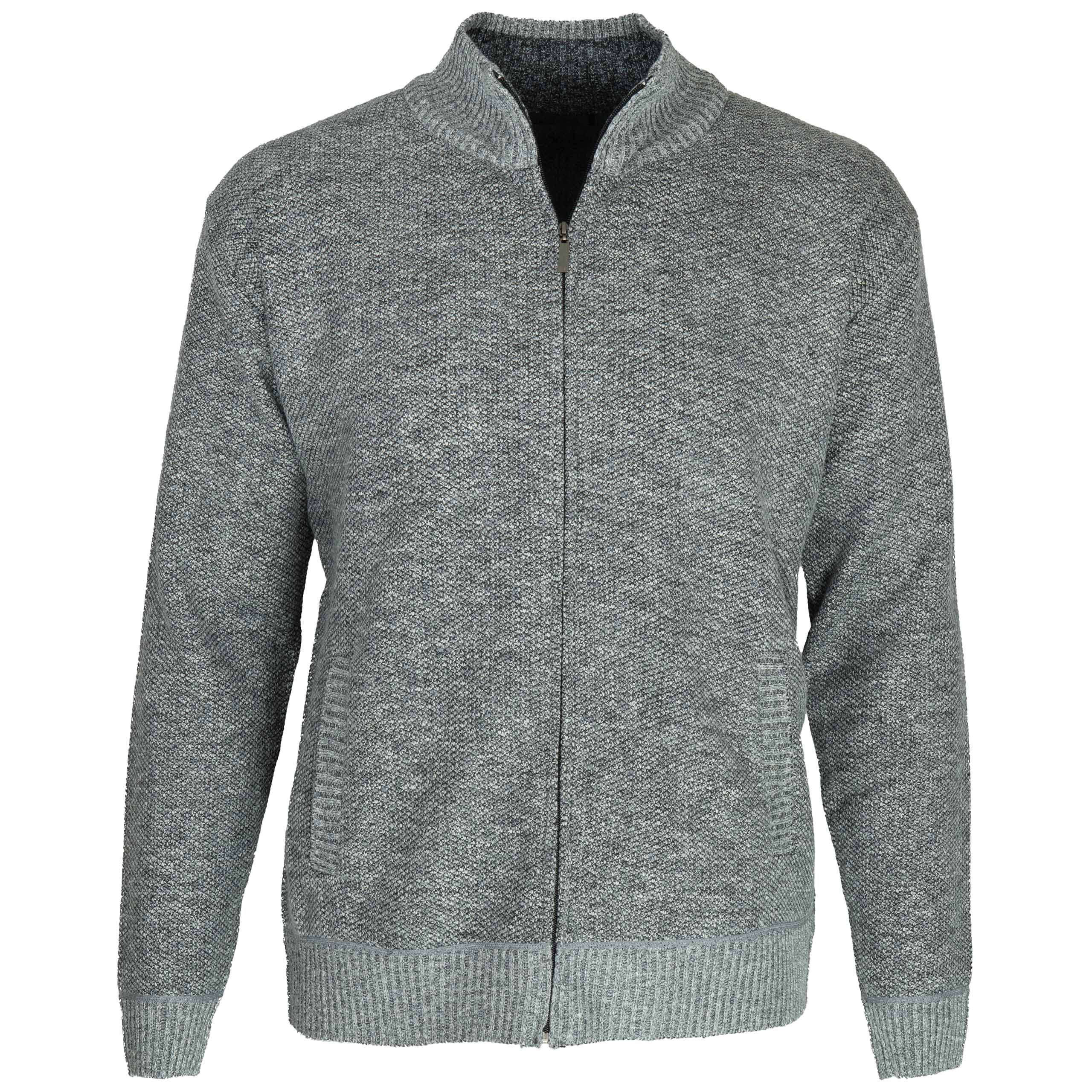 Sweter męski rozpinany na zamek OCIEPLANY FUTERKIEM ze stójką DUŻY 4XL/5XL 1 Sweter męski rozpinany na zamek, ocieplany, kolor jasnoszary melanż – przód
