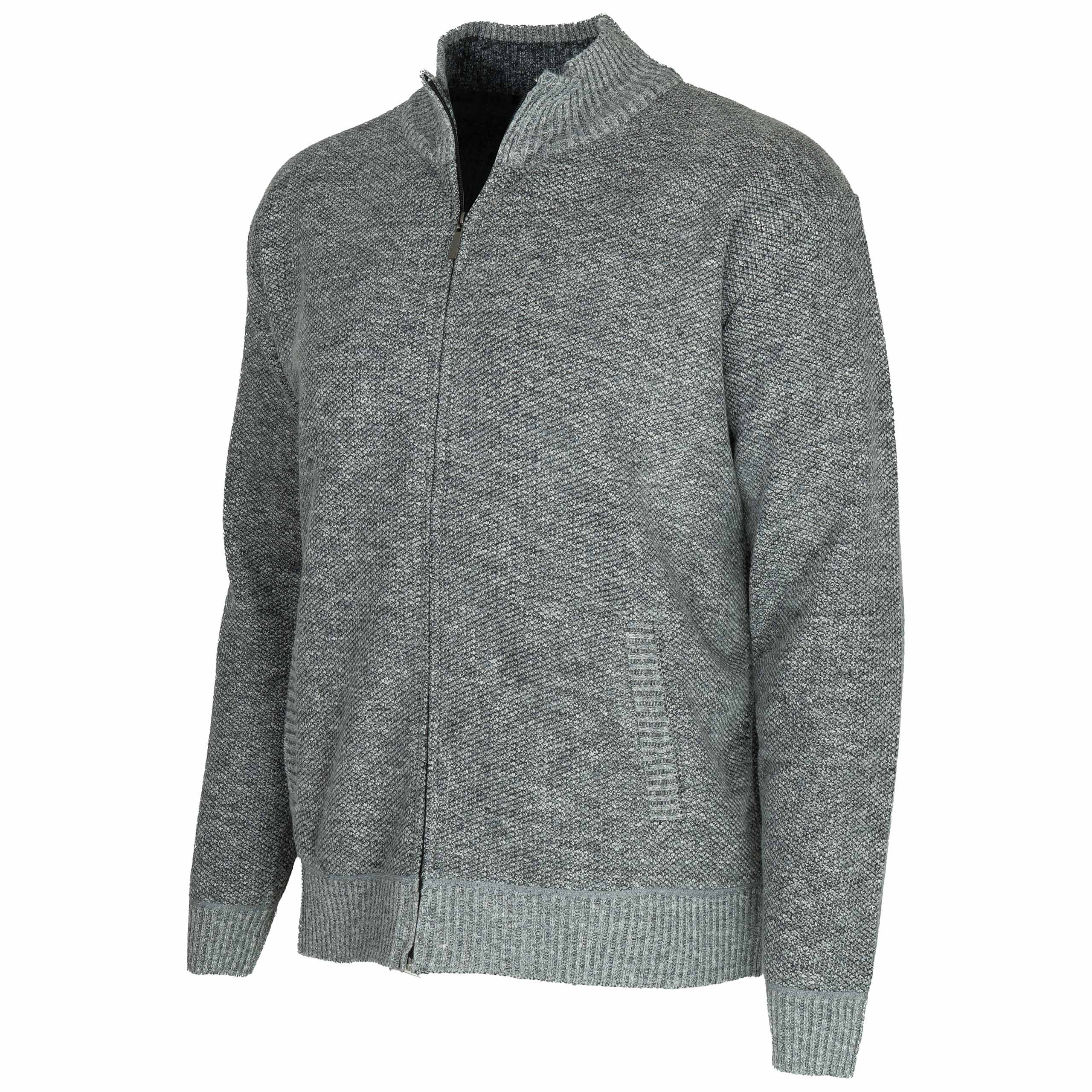 Sweter męski rozpinany na zamek OCIEPLANY FUTERKIEM ze stójką DUŻY 4XL/5XL 2 Sweter męski rozpinany na zamek, ocieplany, kolor jasnoszary melanż – przód pod kątem