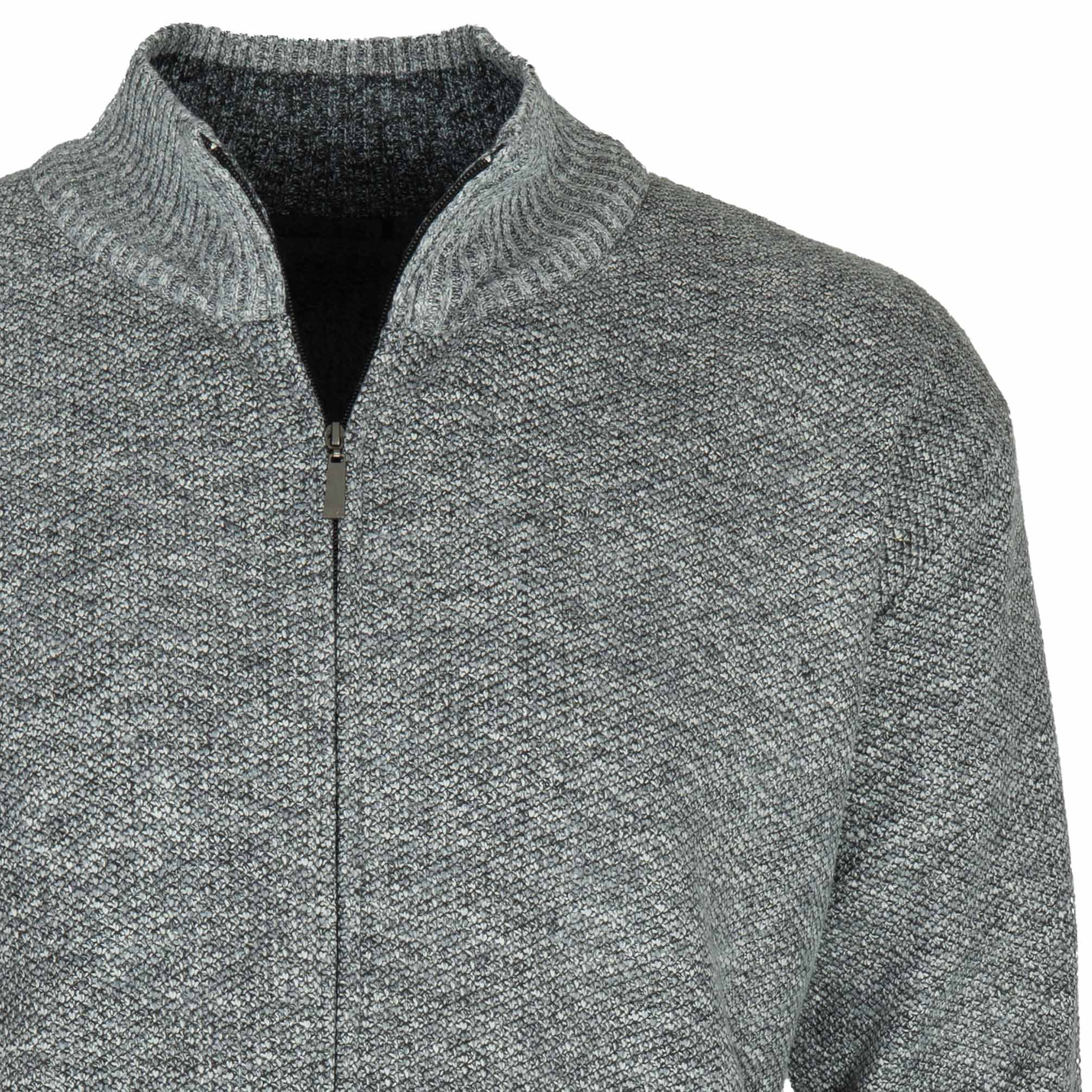 Sweter męski rozpinany na zamek OCIEPLANY FUTERKIEM ze stójką DUŻY 4XL/5XL 4 Sweter męski rozpinany na zamek, ocieplany, kolor jasnoszary melanż – zbliżenie stójki i zamka